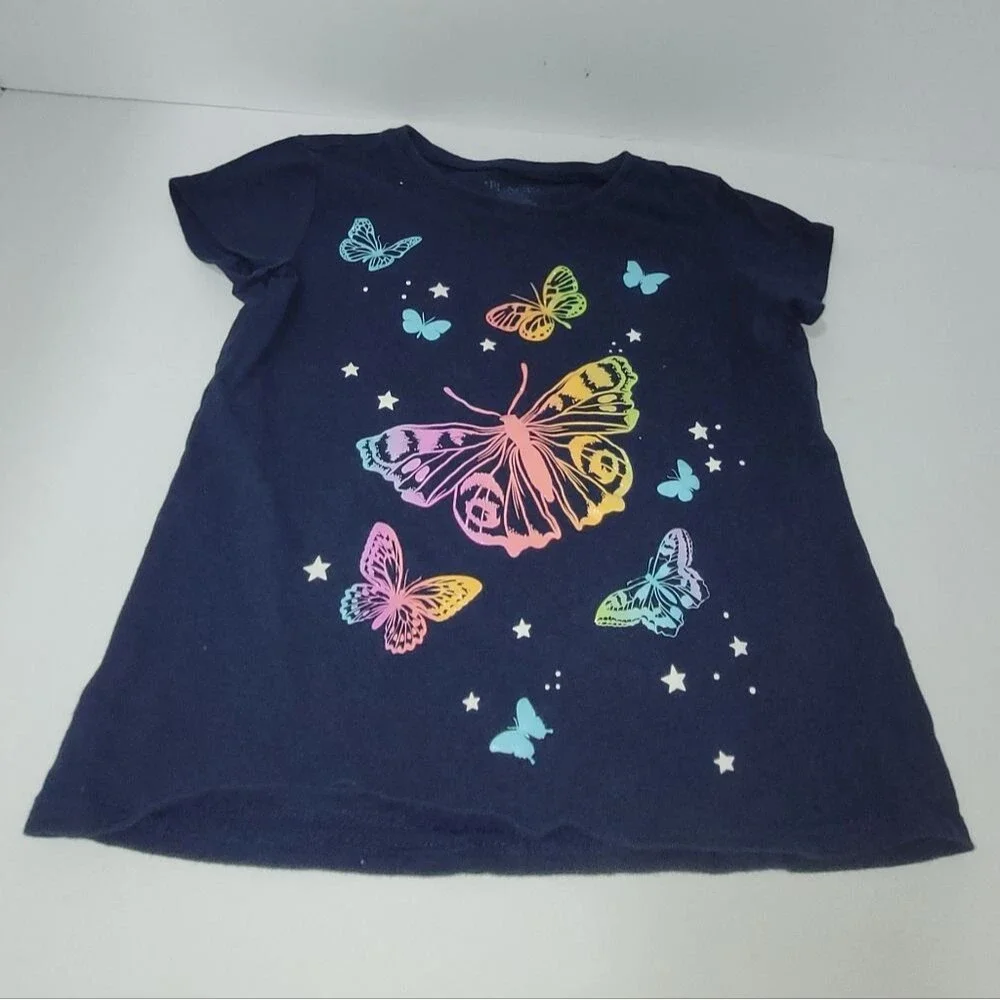 The Children's Place Size Medium Blue Rainbow Butterfly Design Tee Shirt